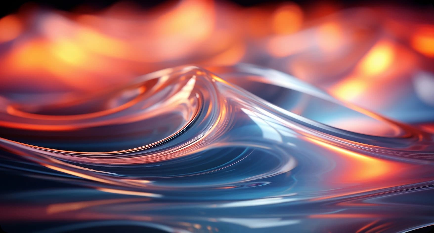 Abstract glass wave with orange and blue light