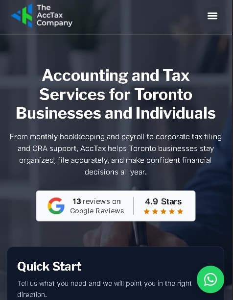 Mobile view of the redesigned Acctaxco website