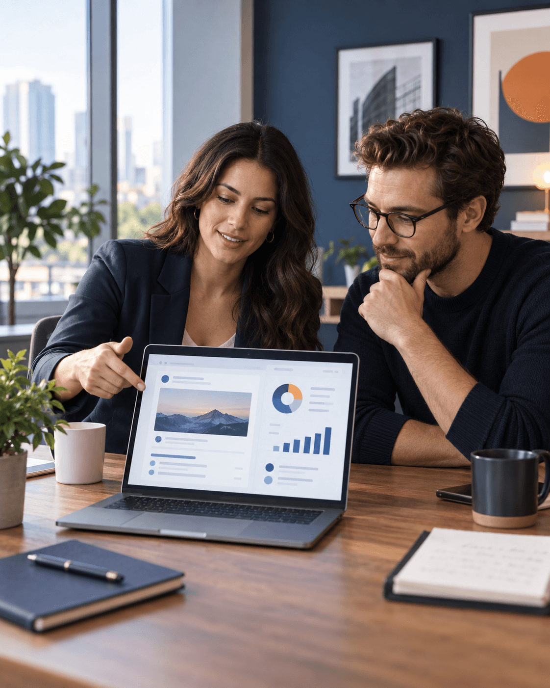 Marketing specialists reviewing campaign creative and lead quality