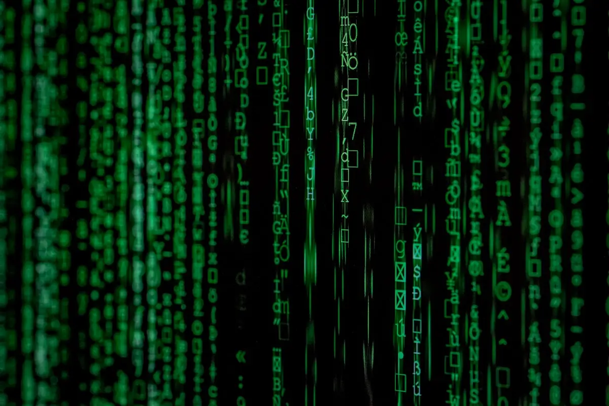 Encrypted green data streams representing cybersecurity