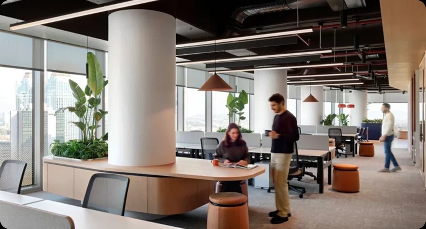 Modern office with team members collaborating