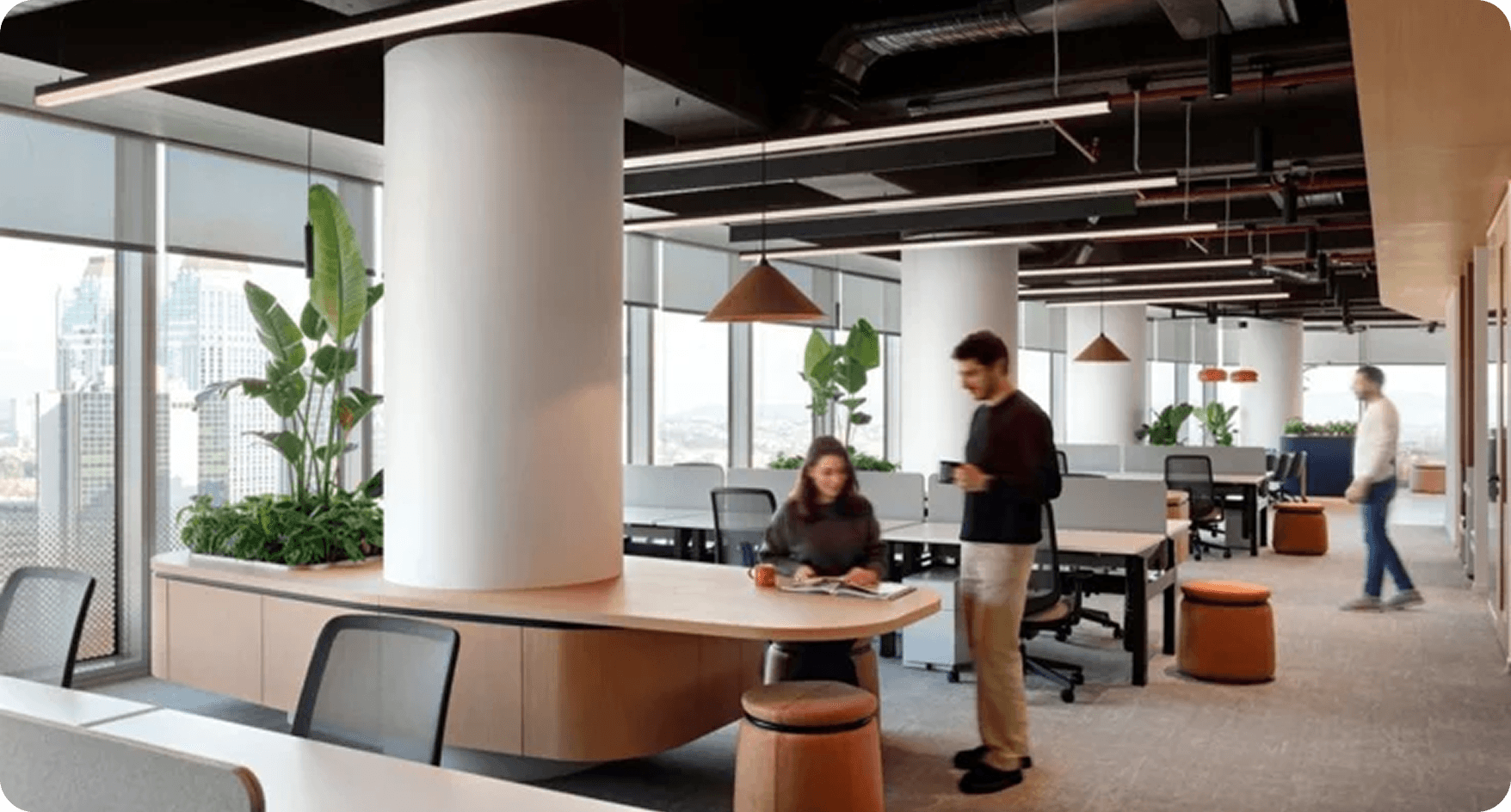 Modern office with team members collaborating