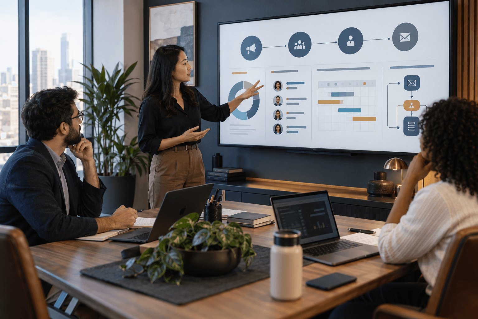 Strategy team mapping webinar audience and follow-up sequence