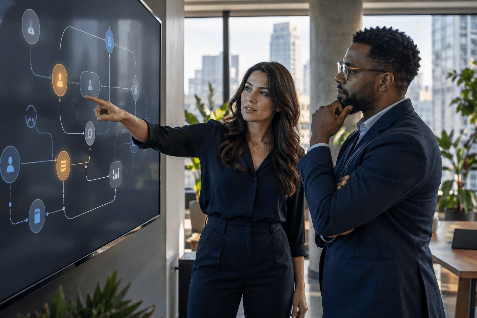 B2B operations colleagues planning lead handoffs and workflow rules
